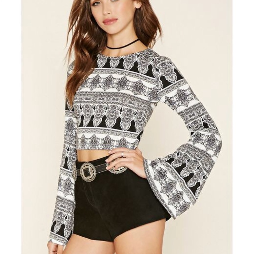 Patterned crop too with bell sleeves